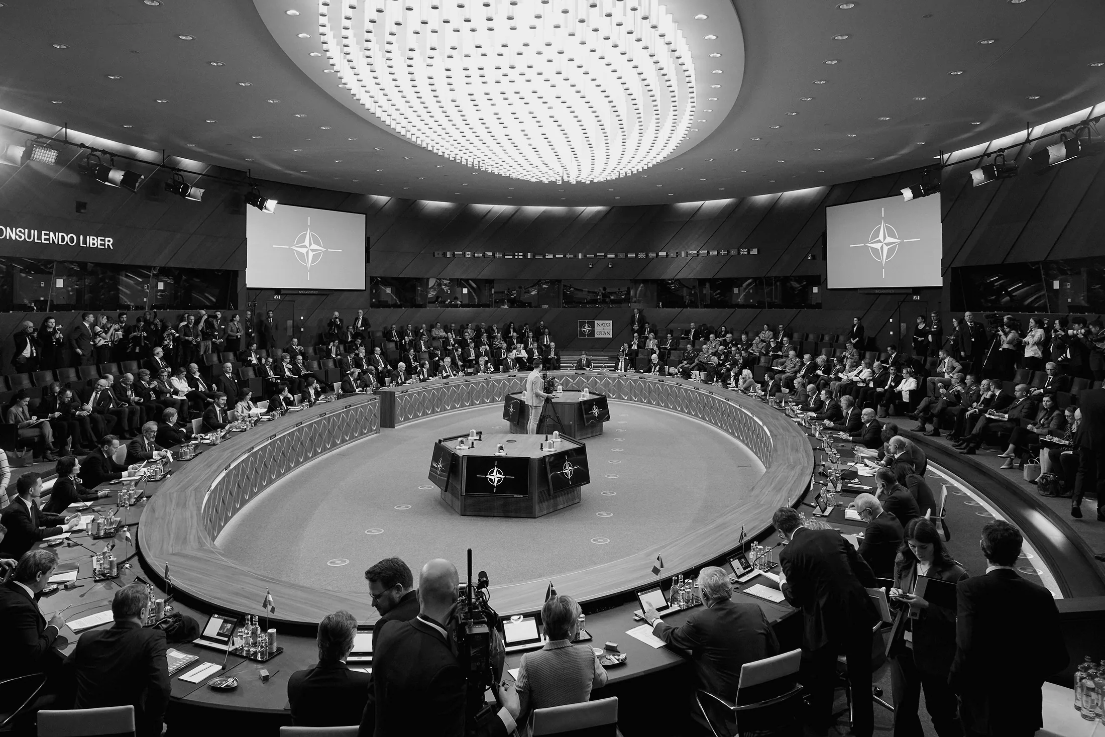 NATO ministerial setting, editorial b&w